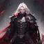 Placeholder: Vampire knight, young man, handsome, long white hair, black full plate armor, red cape