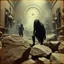 Placeholder: photo, 1920 horror movieshot, rocks, very odd objects in background, Ades, Charon, tenebroso, macabro, marcio, interno museo, fiotti di liquido nero che zampillano, hypermaximalist, strangeness, sundial light, odd, intricate, Lawrence Alma-Tadema style, albero, hypnotic, eerily mysterious, artistic photo, shot on Hasselblad, sadness, follia, smoke, daguerrotype