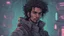 Placeholder: Personnage de science-fiction homme de haute qualité Portrait d'un pirate de l'espace aux cheveux bouclés. Illustré dans le style de cyberpunk