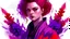 Placeholder: Art illustration, serious expression, crimson, heliotrope purple, purple mimosa,