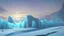 Placeholder: cartoon illustration: nature with icebergs and frozen sea, sun in the sky