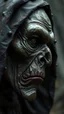 Placeholder: Busch painting style nightmare, a zoomed side view of a witch by his face skin is a rusted broken metallic skin texture in a 3d rendering full-height image of a grim and dark scene. Ensure the final images exhibit the utmost quality, encompassing 4K, 8K, and 64K resolutions, with 3D rendering that manifests in photorealistic, hyperrealistic, and highly detailed representations. Employ techniques such as HDR, UHD,