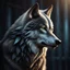 Placeholder: image of a large wolfs head in profile. 4k. Photorealistic. Urban fantasy