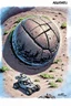 Placeholder: High-altitude lunar reconnaissance satellite image of a young impact crater with larger regolith along right ride. A massive damaged metallic alien sphere with fracture lines like an egg. organic growth across regolith and up crater walls. Along the lower frame edge a small modern bare-bones lunar-vehicle sits near the rim with visible wheel tracks. comic page pencils