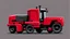 Placeholder: side of a tractor(red) with black wheels and closed cab, smooth vector clipart