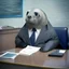 Placeholder: Worried seal in office suit doing his tax return