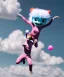 Placeholder: Ultra realistic speed clouds sky scene, wide angle view, sweet childs falling down, inflatable color clothing, free jumping flying, many trinkets, monster hair, hair monster, many jelly beans, balls, smile, happy, circus style, extreme, wind, clouds sea, 20,000 feet altitude, stratosphere, soft color, highly detailed, unreal engine 5, ray tracing, RTX, lumen lighting, ultra detail, volumetric lighting, 3d, finely drawn, high definition, high resolution.