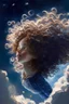 Placeholder: curly girl in the sky flying between the stars
