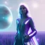 Placeholder: A portrait of a crystalline girl,smiling, longs blond hairs, galactic dress, atmospheric, realistic, cinematic lighting, octane render, purple and blue sky, nebula, stars, planets, spaceship