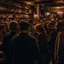 Placeholder: a crowded bar at night, lots of people, focus on a lonely person against the wall