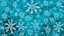Placeholder: A cyan snowy tundra with falling snowflakes designed in Navajo baskets painted by Frank Wilson