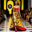 Placeholder: venezuelan model runway, long dress inspired by moschino