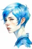 Placeholder: Watercolor short blue hair female portrait