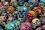 Placeholder: hundreds of non-anatomically correct, dark comic art, graphic novel,human skulls stacked into a wall unusual neon lighting, high velocity, 64k, dystopian, vray, a picture of a dark, comedic, anatomically correct wall of colorful tightly packed skulls of varying sizes and expressions, photo realistic, insanely meticulous, highly detailed, part of a collection of bones on display, 64k, dystopian, vray , ALL DRAWN IN THIN LINES OF NEON LIGHT AND COLORS