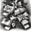 Placeholder: packages with bows and a decorated pine tree for Christmas by Thomas Nast light color for shading