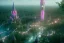 Placeholder: Magical fantasy elven town city tower forest rivendell tree flower pink green yellow beautiful nature river 4k full hd