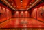 Placeholder: A salmon orange colored gym with a fighters' arena designed in Maori sculptures painted by Jackson Pollock