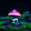 Placeholder: "Close up of a wonderful tiny Mushroom Tower home. Magenta and orange with bright white, deep black and contrasting tones of gray magenta and violet colors. Illuminated bioluminescent forest. Professional painter, master at composition. small but detailed. broken, blurred background, voluminous lighting"