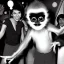 Placeholder: 1980s photo of new year's party alien monkey with dancing happy