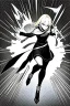 Placeholder: angry blonde girl, pose, full body, greyscale