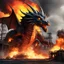 Placeholder: a dragon above a crude oil factory, fire and tech explosions everywhere, the dragon spits flames