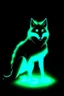 Placeholder: Super cool sleek, glowing, ghostly canine with mencaing glowing eyes In a dark room. It sits alone staring straightly and deeply at us, it has a painted-anime style.