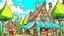 Placeholder: fantasy cartoon illustration: the most beautiful handkerchief store in the village