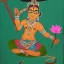 Placeholder: cow with hands and wings holding a lotus and sword in Indian painting style