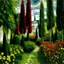 Placeholder: A garden filled with cypresses painted by Claude Monet