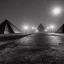 Placeholder:  street view in night , Egyptian Pyramids, foggy, muddy, post apocalyptic