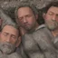 Placeholder: close up 35mm lens, top view of three gipsy prisoners 45 years old sleeping laying down inside a dirty jail, ugly, bullneck, strong beefy, in tank top, manly chest, tattoo, misery and poverty, photorealistic, ultradetailed, 32keyes