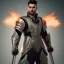 Placeholder:  male fantasy super hero full body , with grey suit,sord in right hand fire effect , plain background 4k image