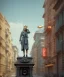 Placeholder: Statue of Queen of photography. Cute blonde woman. Photographer in golden crown. Standing on the street. Big camera in her hand. hyperdetailed, photorealistic, trending on artstation, greg rutkowski, beksinski, kodachrome