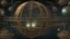Placeholder: steampunk sphere with tubes, pipes, and wires floating in deep space, detailed