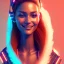 Placeholder: A beautiful portrait of a cute cyberpunk woman smiling facing camera orange color scheme, high key lighting, volumetric light high details with white stripes and feathers unreal 5, octane render, cinema4d, dynamic lighting, dramatic lighting, 4k, redshift render, highly detailed, hyper realistic