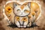 Placeholder: good night picture in ochre, double exposure, merged layers, burned burlap, cute chibi anime cat, beautiful surrealistic composition, melting watercolor and black ink on wet paper in sunshine, flowers, heart and love, ethereal, cinematic postprocessing