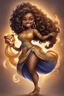Placeholder: A fearless curvy dark-skinned airbrushed chibi swishes her lion tail excitedly, wearing a dress decorated with the Leo astrology symbol. With mane-like hair wild with curls, she smiles wide, showing off fangs. She stands arms and legs spread, steadfast as a lioness, demonstrating Leo courage and leadership. Background of a Leo zodiac symbol