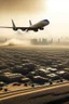 Placeholder: make a plane flying over a city throwing some sahara dust
