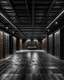 Placeholder: Una sala de paredes negras y suelo de linóleum gris claro y brillante. El techo tiene vigas de madera de donde cuelgan focos de teatro que iluminan la sala con luz cálida. La sala está vacía e inundada solo hay 42 sillas negras en el centro de cara al espectador.