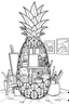 Placeholder: Pineapple Cozy Art Studio Coloring Page: A pineapple cross-section displaying an art studio. Features an easel, paint palettes, brushes, and artworks hung on the walls.