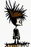 Placeholder: 2d drawing of a stickman, cool with punk hair, x eyes like in hangman, view from back and slightly peeking behind, 3d realistic in colour