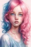 Placeholder: illustration young girl with pink hair and blue eyes