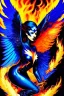 Placeholder: dark, blue phoenix, flaming wings, beautiful, smooth, flying, graceful