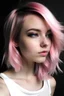 Placeholder: Imagen de chica con mechones de pelo rosado, delgada ,morena llegando a blanca y con maquillaje simple