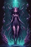 Placeholder: Demon girl wizard behind, cosmic horror, nightmare, galaxy in eyes with dread, truth, alien underwater, fullbody, 8bits, pixel art,