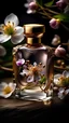 Placeholder: A very special design of a manly perfume bottle among blossoms