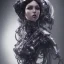 Placeholder: wonderfull portrait only woman half face robot, long black hair, intricate, sci-fi, cyberpunk, future