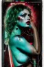 Placeholder: Ultra detailed medium portrait painting of a half naked woman posing in a shop window like a maniquin , a string of Christmas tree lights drapped around her, no nudity, smudged makeup, showlights and in a otherwise dark room, torn up collage of empty promises , broken circuitry background, matrix effects, punk visual art, punk art aesthetic, graffiti art, pop surrealism, collage art, cluttered paint glitches
