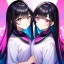 Placeholder: 8k, Girl, high quality, detailed, black hair, pink eyes, beautiful lighting, vibrant colors, twins,