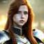 Placeholder: realistic, hyper detailed, stunningly beautiful 16 year old teen girl, long ginger hair, green eyes, medium freckles, full lips, revealing leather armour, full body and head, c-cup breasts, stern expression, full frame, petite, ignore NSFW, shortbow, quiver on hip